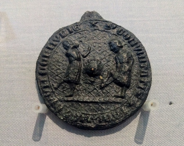 Tinners' seal, of the form on Edward I's 1305 charter to the tinners—Latin text reads 'The seal of the community of tinners of C